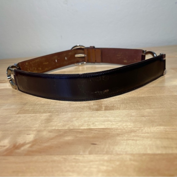 Vintage Salvatore Ferragamo Double Gancini Leather Belt Brown Silver Buckle main image 12